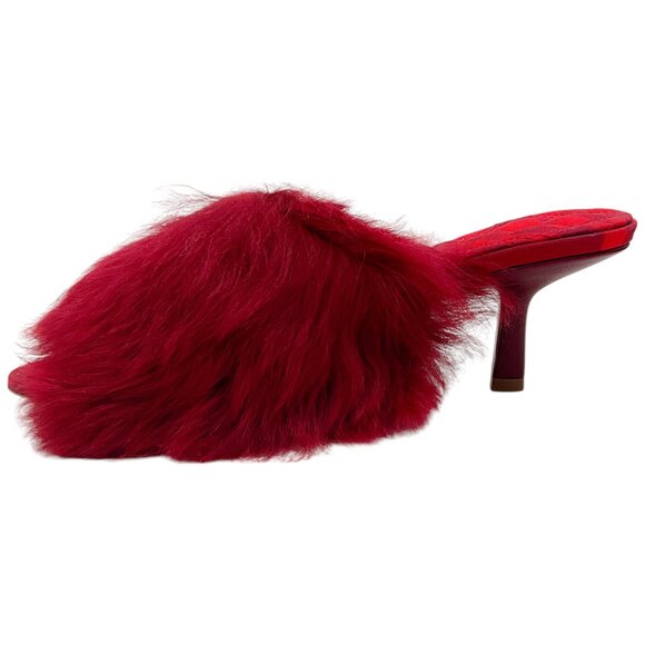 Burberry Prorsum Red Shearling Slide Sandals with Plaid - Picture 3 of 7